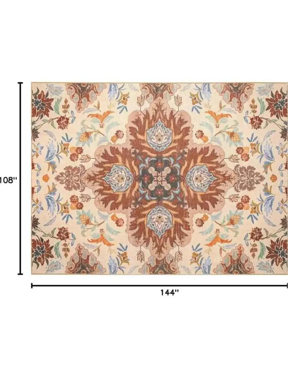 Rug 9'x12' NonSlip Vintage Boho Rug Room, Bedroom Dining Room RUST Orange Floral